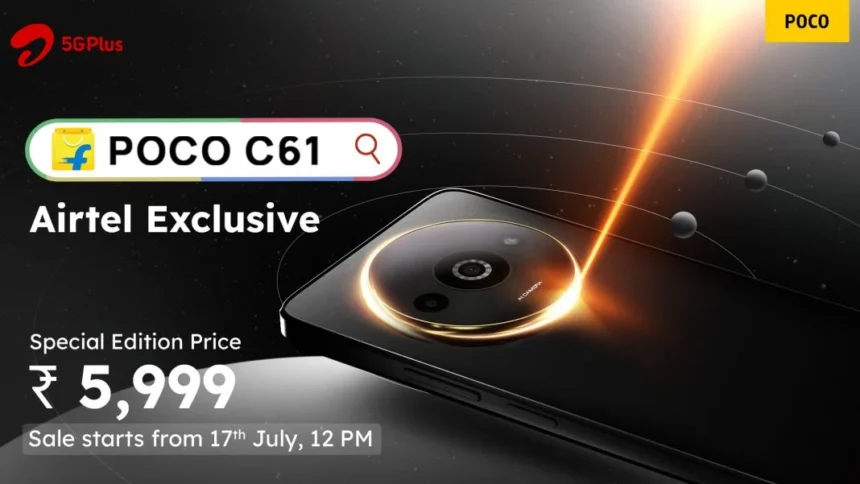 POCO C61 Airtel version announced with 50GB free data; Priced at Rs 5,999, with 18 months Lockin Period: